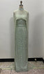 Sage Green Beading Prom Dress Sweep Train High Neck Zipper Sleeveless Prom Dresses