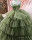 Sage Green Corset Ball Gowns Ruffles Dresses