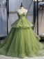 Sage Green Corset Long Prom Dress, Long Green Tulle Prom Dress