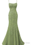 Sage Green Lace Appliques Dresses Long Prom Dress Mermaid Spaghetti Straps Evening Dress