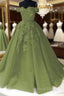 Sage Green Quinceanera Dresses Off The Shoulder Lace Beaded Prom Gown