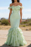 Sage Green Ruffled Long Prom Dresses