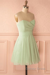 Sage Green Strapless A-Line Short Party Dresses Homecoming Dresses