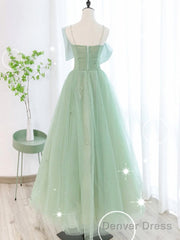 Sage Tulle Long Prom Dresses, Sage Tulle Long Formal Homecoming Dresses