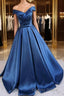 Satin A-line Off-the-Shoulder Evening Dresses,Elegant Long Prom Dresses,Graduation Dresses