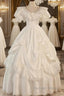 Satin Ball Gown Puffy Sleeves White V-Neck Wedding Dresses