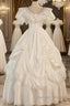 Satin Ball Gowns Puffy Sleeves White V-Neck Wedding Dresses