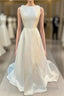 Satin Crew Neck Bow Back A Line Wedding Dresses