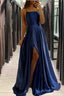 Satin Navy Blue Prom Dress Beach Maxi Women Dress, Straps Prom Cheap Bridesmaid Dresses