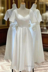 Satin Short Sleeve Short Wedding Dresses