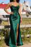 Satin Spaghetti Straps Dark Green Prom Dresses with Corset