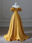 Satin Yellow Long Prom Dress, Aline Prom Yellow Graduation Prom Dresses
