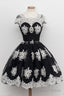Scoop Black Homecoming Dresses Knee Length White Lace Cap Sleeves