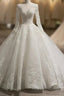 Scoop Long Sleeves Tulle Applique With Beading Chapel Train Ball Gown Wedding Dresses
