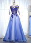 Scoop Neck Long Sleeves Appliques Lace Prom Dresses