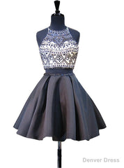 Scoop Neckline Beaded Backless Black Short Homecoming Dress