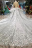 Gorgeous Lace Appliques Tulle Long Sleeves Monarch Train Ball Gowns Wedding Dresses