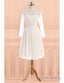See Through Tulle Knee Length Sheer Round Long Sleeves Wedding Dress