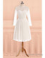 See Through Tulle Knee Length Sheer Round Long Sleeves Wedding Dresses