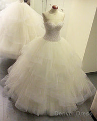 Sequin Beaded Sweetheart Organza Ruffles Wedding Dress Ball Gowns