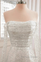Sequined Backless Wedding Dresses With Long Detachable Sleeves