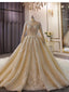 Sequins Backless Long Sleeve Beading Heavy Industry Senior Wedding Dress