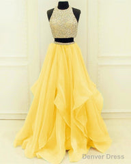 Sequins Beaded Organza Layered Two Piece Ball Gowns Prom Dresses,Wedding Party Dresses
