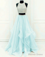 Sequins Beaded Organza Layered Two Piece Ball Gowns Prom Dresses,Wedding Party Dresses