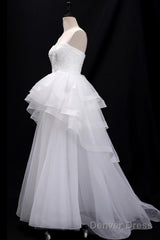 Sequins Lace Strapless Ruffled Ballgown Wedding Dress With Train