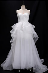 Sequins Lace Strapless Ruffled Ballgown Wedding Dress With Train
