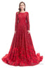 Sequins Long Sleeve Feather A Line Floor Length Prom Dresses