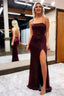Sequins Spaghetti Straps Sheath Burgundy Prom Dresses with Slit