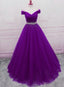 Sequins Sweetheart Long Prom Dresses, Purple Tulle Prom Gowns