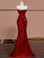 Sexy Mermaid Burgundy Sequin Long Prom Dresses