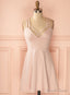 Sexy A Line Criss Cross Straps Light Pink Satin Homecoming Dresses With Pleats
