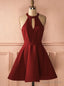 Sexy A Line Halter Open Back Burgundy Short Homecoming Dresses With Pleats