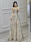 Sexy A Line High Neckline Sequin Long Prom Dress