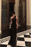 Sexy A Line One Shoulder Black Floor Length Prom Dresses Birthday Dress