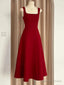 Sexy A Line Square Neckline Red Satin Ankle Length Prom Dress