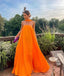 Sexy A Line Strapless Chiffon Organge Long Prom Dresses