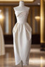 Sexy A Line Strapless Satin White Tea Length Wedding Dress Brides Dresses
