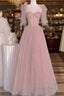 Sexy A Line Straps Neckline Long Pink Prom Dresses