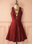 Sexy A Line V Neck Sleeveless Burgundy Short Homecoming Prom Dresses