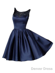 Sexy Backless Beaded Navy Short Cheap Homecoming Dresses