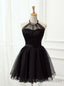 Sexy Black Lace Halter Long Sleeves Short Homecoming Dresses