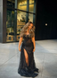 Sexy Black Lace Sequin Slit Long Prom Dress Mermaid Prom Dresses