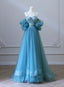 Sexy Blue Tulle Spaghetti Straps Prom Dresses
