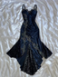 Sexy Bodycon Mermaid Straps Long Navy Blue Lace Prom Dress