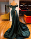 Sexy Dark Green Satin Mermaid Prom Dresses 2026 Spaghetti Straps Pleats Seep Train Prom Occasion Pageant Gown