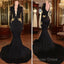 Sexy Deep V-Neck Long Sleeves Black Gold Prom Dresses